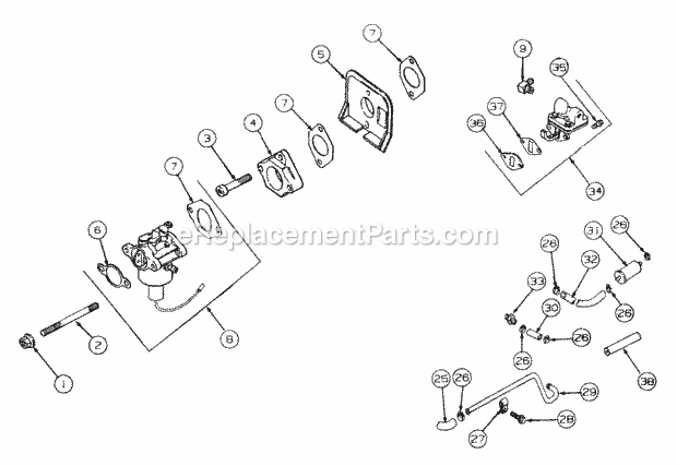 Fuel System Diagram and Parts List for 2166 13A-214G100, 13A-254G100 Cub Cadet Lawn Tractor